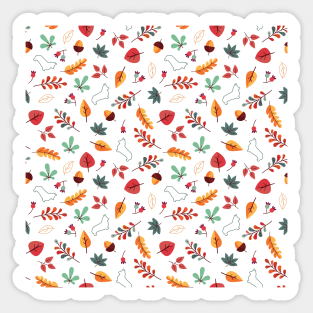 Corgi Autumn Leaves Pattern - Black Background Sticker